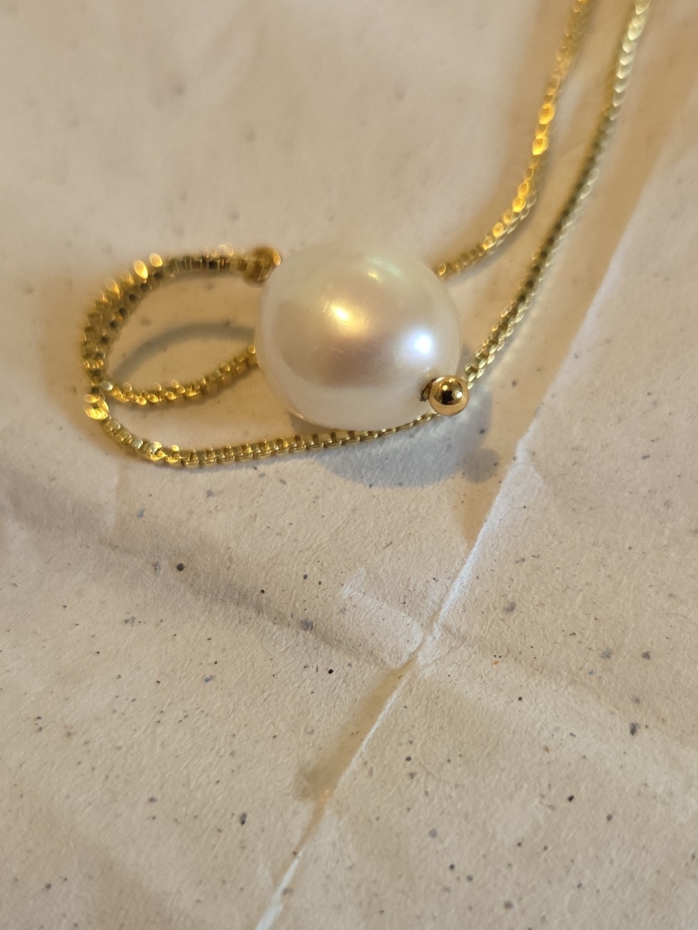 Floating Baroque Freshwater Pearl Necklace 8-10mm 24k Gold Plated Box Chain 18in - Picture 6 of 7
